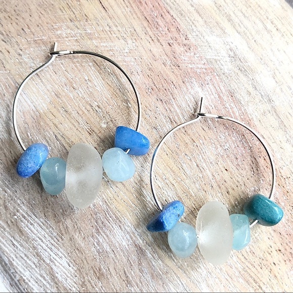 Hand Crafted Jewelry - Genuine Sea Glass Beach Hoop Earrings
